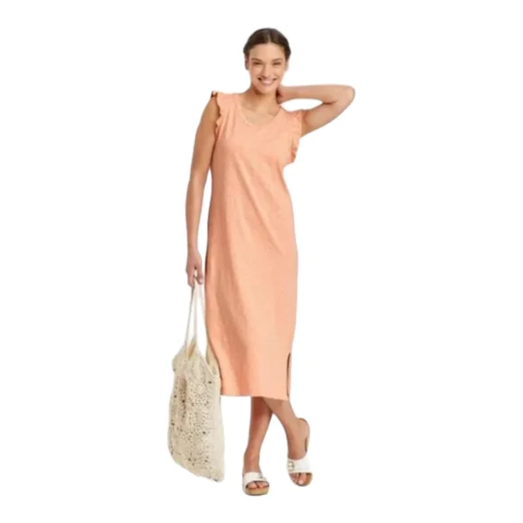 NWT Ruffle Tank Maxi Dress Coral Size Medium ๐ - Picture 1 of 7